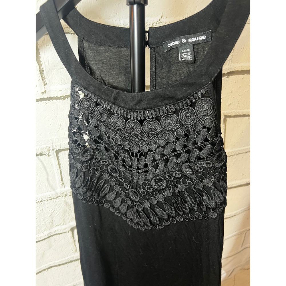 Cable & Gauge Womens Black Crochet Lace Bib Halter Neck Sleeveless Tank Top L - Picture 1 of 5